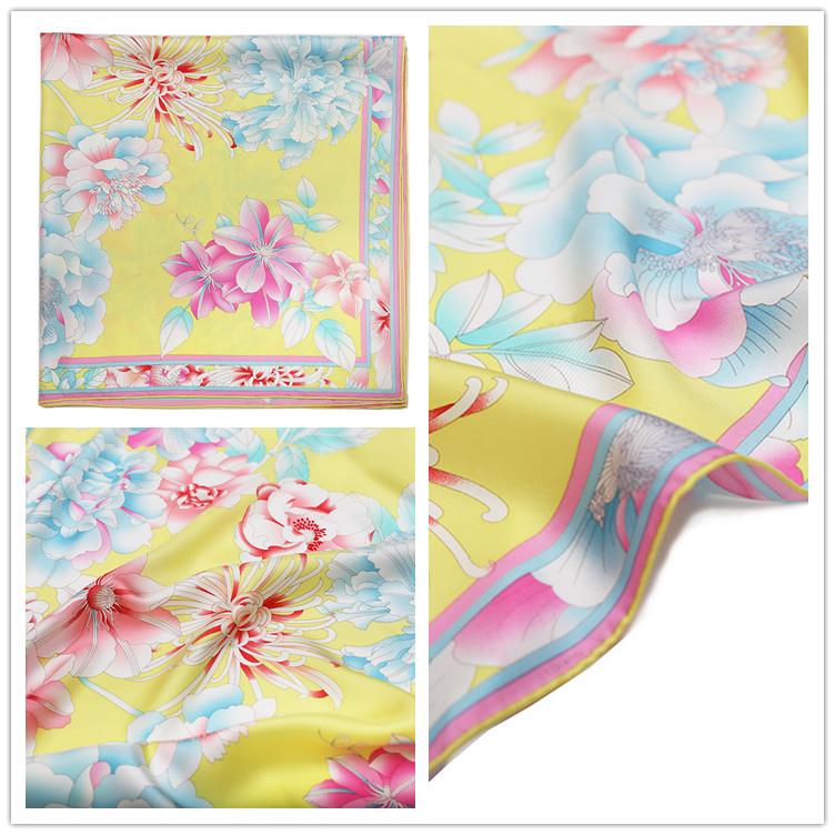 Kvetinová potlač Silk Scarf-4 Flower Printing Square Silk Scarf-4